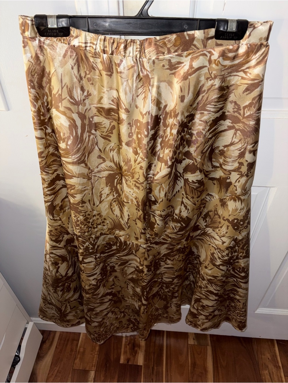 Vintage Satin Floral Print A-Line Skirt
